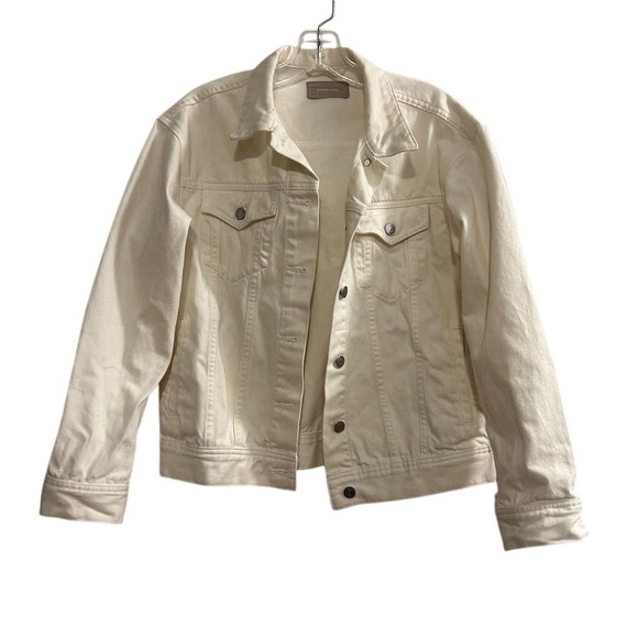 Everlane Women's Denim Jacket Medium off-white Button-Up Casual Short Fall - Picture 7 of 12